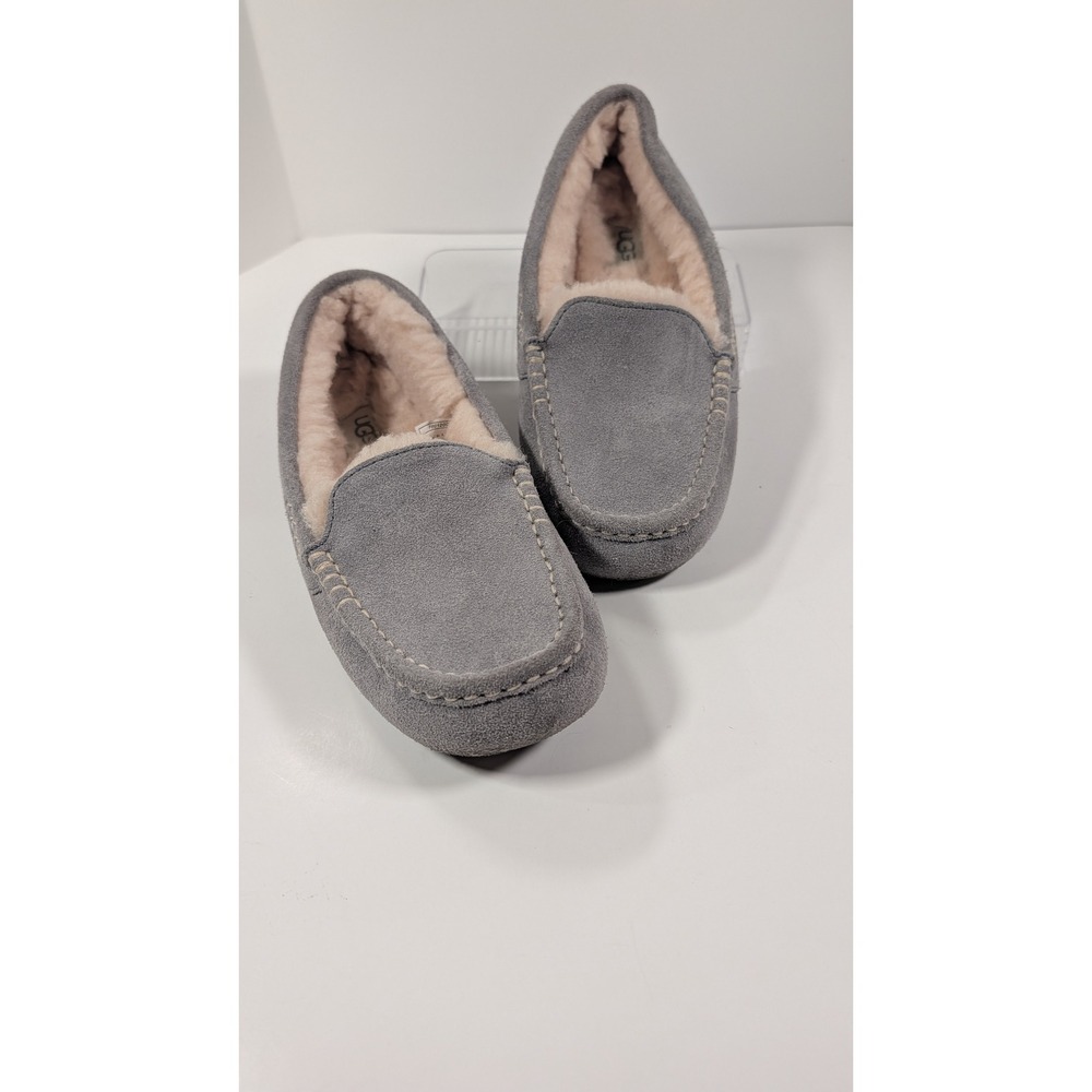 UGG Ansley Grey Suede Sheepskin Lined Moccasin Slippers 1106878 Women Size 9